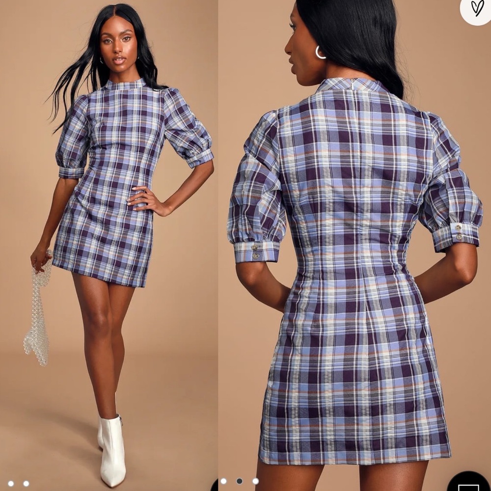 Lulu's Lavender Plaid Mini Dress